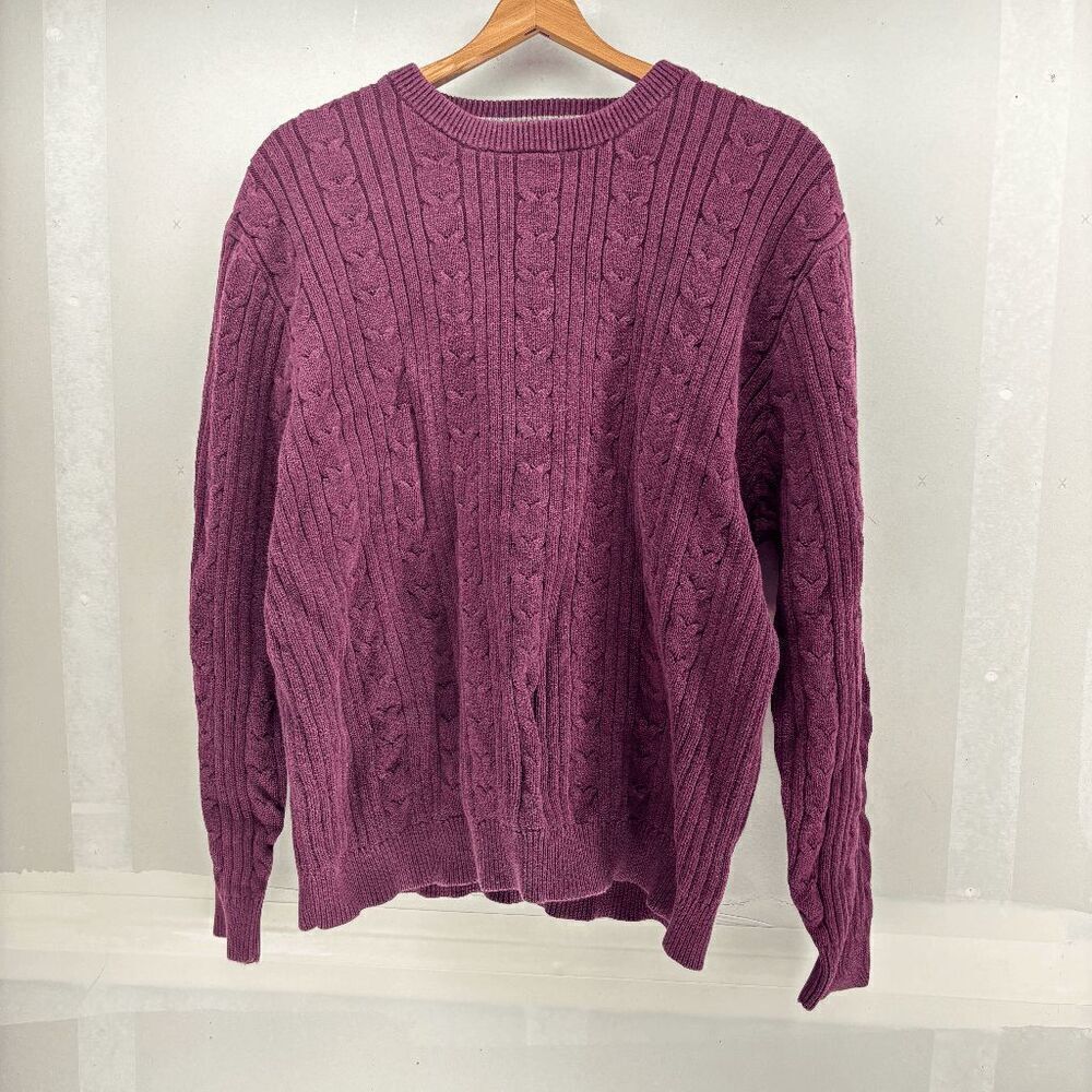 Vintage Eddie Bauer Sweater Mens XL Maroon/Red Cotton Fisherman Cable Knit EUC